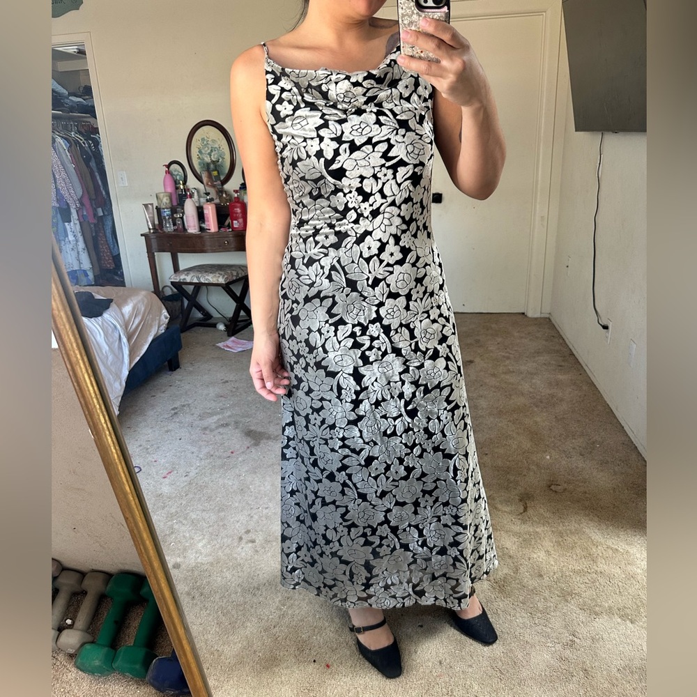 Vintage Kay Unger Black/ Silver Maxi Dress Size 10